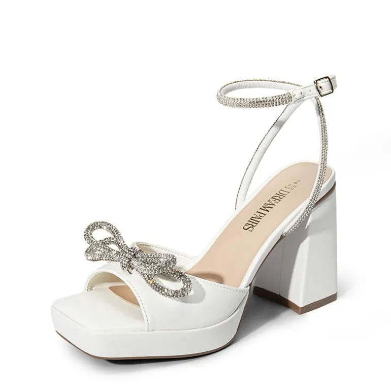 Double Bowknots Rhinestone Chunky Sandals