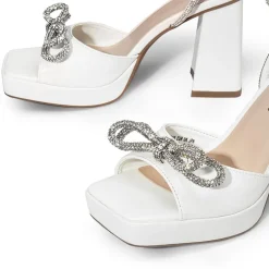 Double Bowknots Rhinestone Chunky Sandals