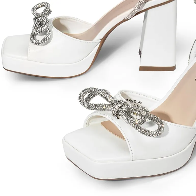 Double Bowknots Rhinestone Chunky Sandals