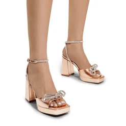 Double Bowknots Rhinestone Chunky Sandals