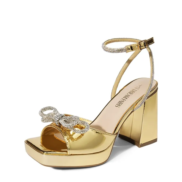 Double Bowknots Rhinestone Chunky Sandals