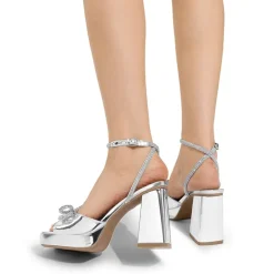 Double Bowknots Rhinestone Chunky Sandals