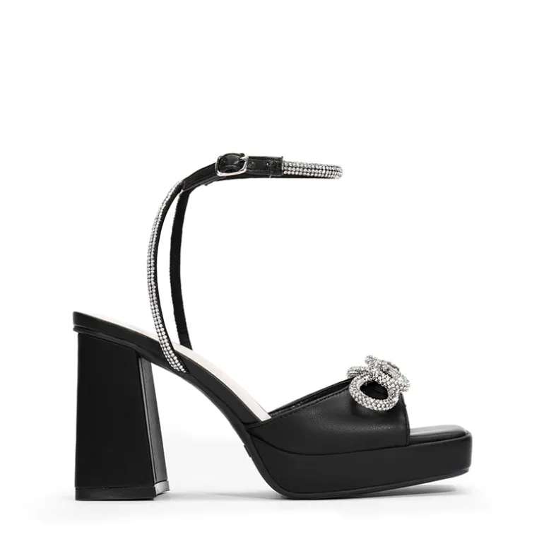 Double Bowknots Rhinestone Chunky Sandals