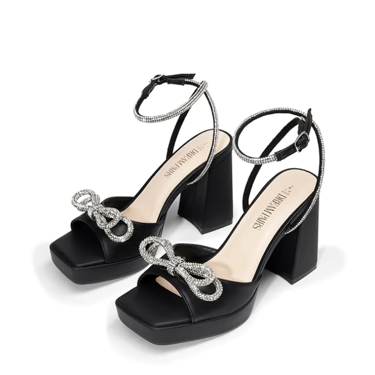 Double Bowknots Rhinestone Chunky Sandals