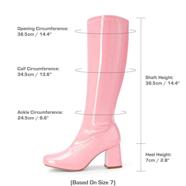 Dreamy Desire Square Toe Chunky Knee High Gogo Boots