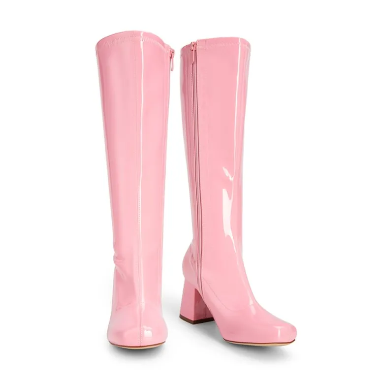 Dreamy Desire Square Toe Chunky Knee High Gogo Boots