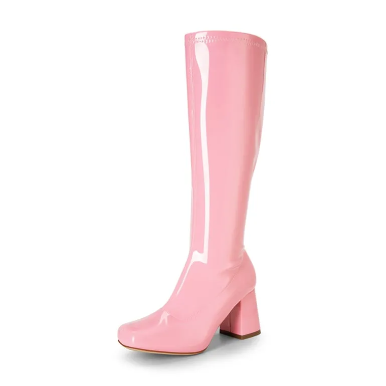 Dreamy Desire Square Toe Chunky Knee High Gogo Boots