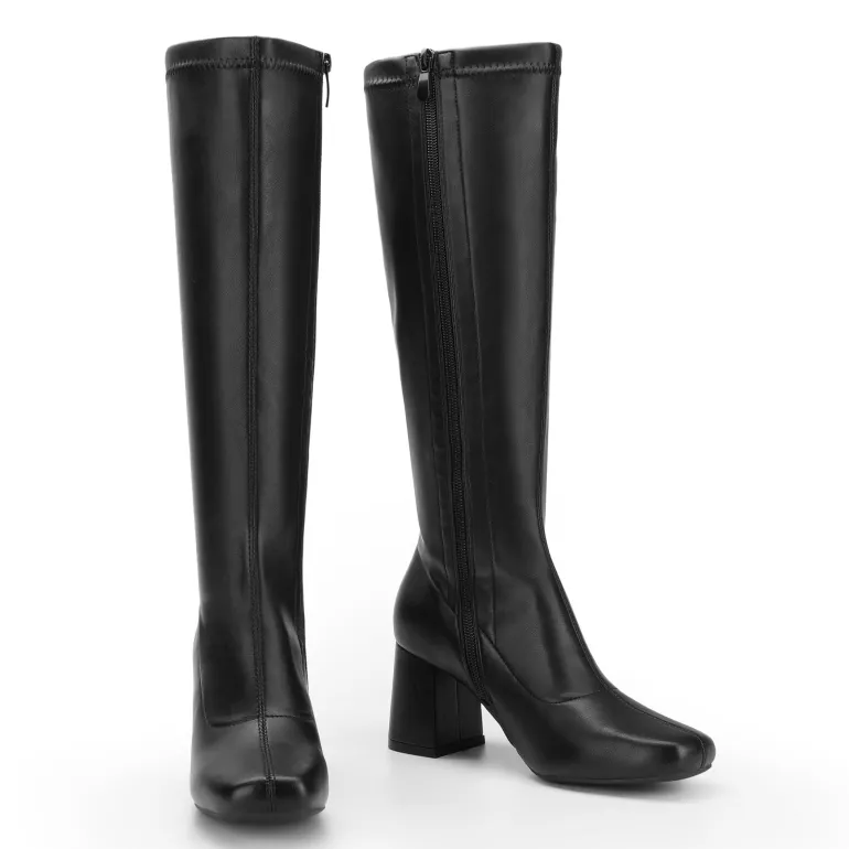 Dreamy Desire Square Toe Chunky Knee High Gogo Boots