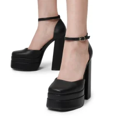 Dreamy High Chunky Square Toe Ankle Strap Platform Pumps