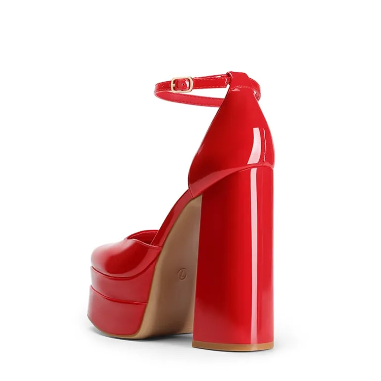 Dreamy High Chunky Square Toe Ankle Strap Platform Pumps