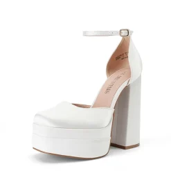 Dreamy High Chunky Square Toe Ankle Strap Platform Pumps