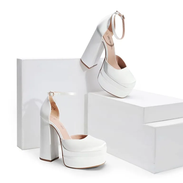 Dreamy High Chunky Square Toe Ankle Strap Platform Pumps