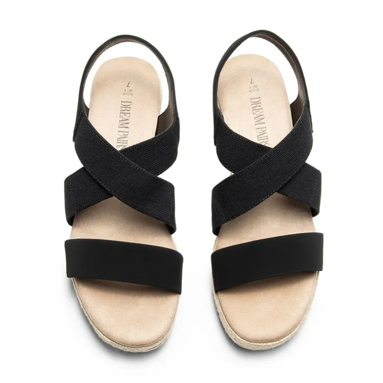 Elastic Ankle Strap Espadrille Wedge Sandals