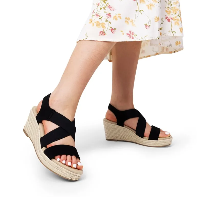 Elastic Ankle Strap Espadrille Wedge Sandals