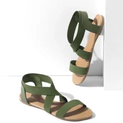 Elastic Ankle Strap Flat Sandals
