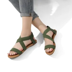 Elastic Ankle Strap Flat Sandals