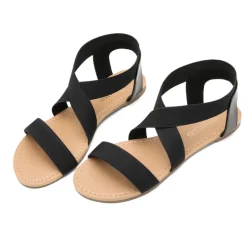 Elastic Ankle Strap Flat Sandals