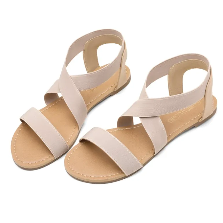 Elastic Ankle Strap Flat Sandals