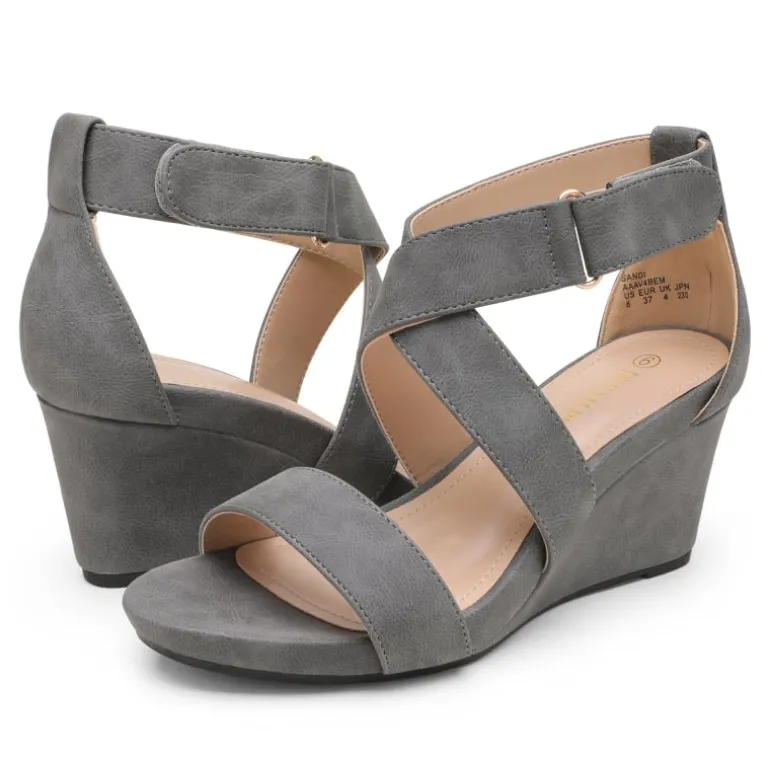 Elastic Ankle Strap Wedge Sandals