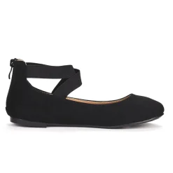 Elastic Closed Toe Flats with Ankle Strap