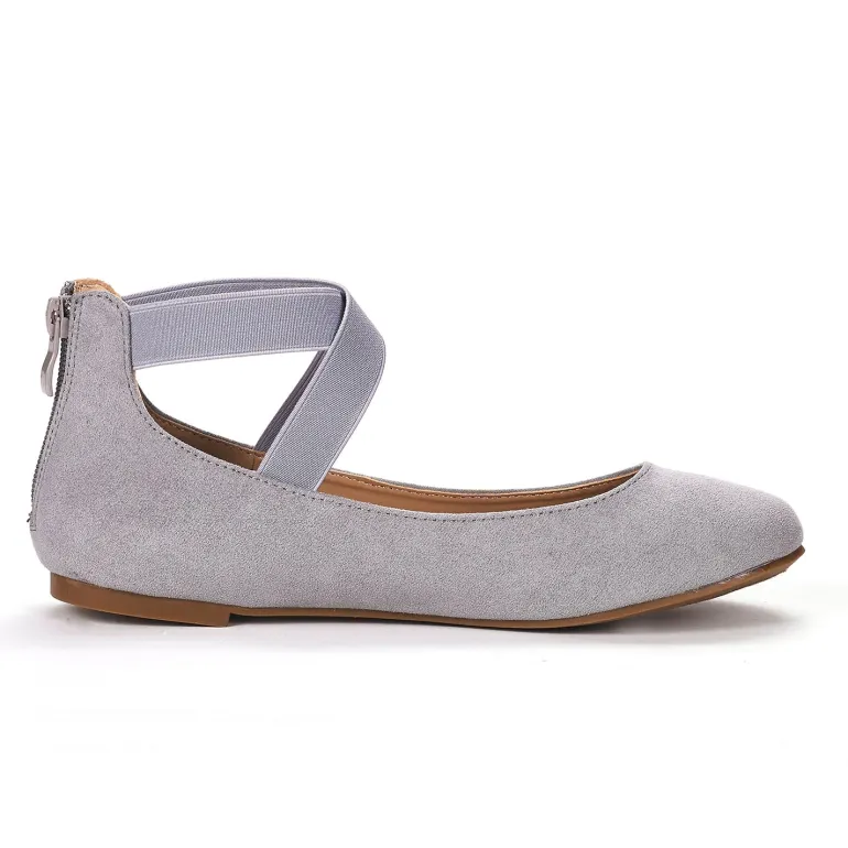 Elastic Closed Toe Flats with Ankle Strap