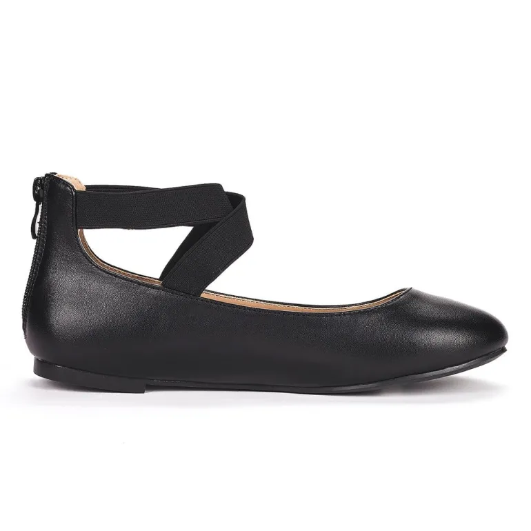 Elastic Closed Toe Flats with Ankle Strap