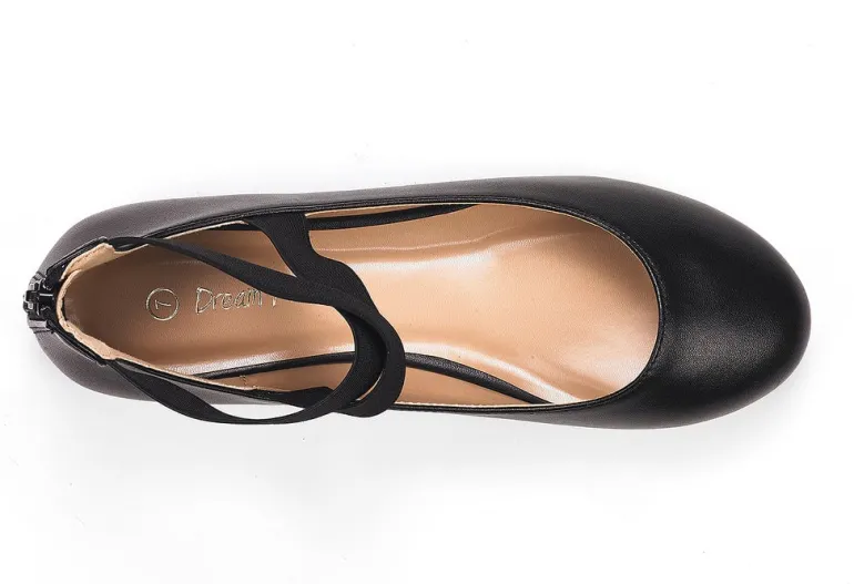 Elastic Closed Toe Flats with Ankle Strap