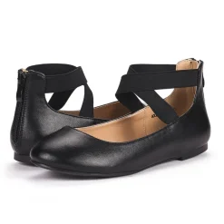 Elastic Closed Toe Flats with Ankle Strap