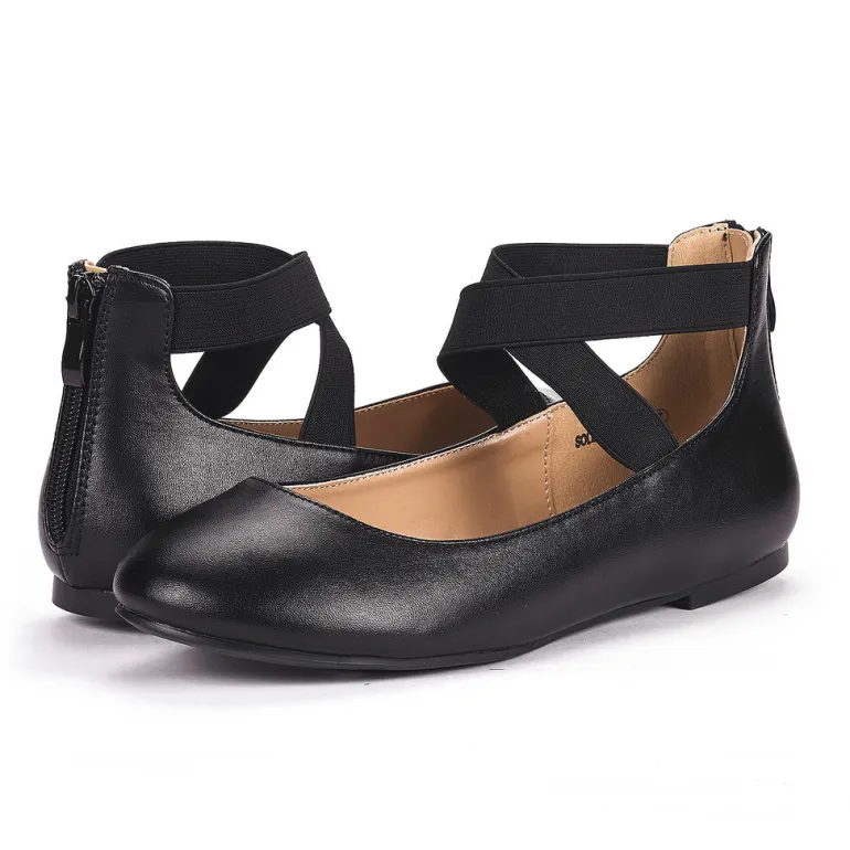 Elastic Closed Toe Flats with Ankle Strap