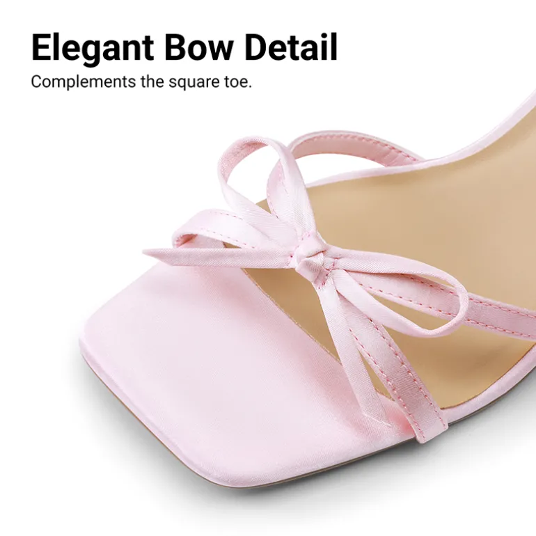 Elegant Square Toe Bow-heeled Sandal