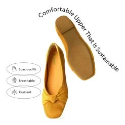 Elegant Square Toe Knit Bow Flats