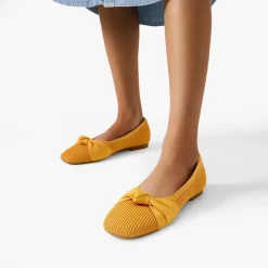 Elegant Square Toe Knit Bow Flats