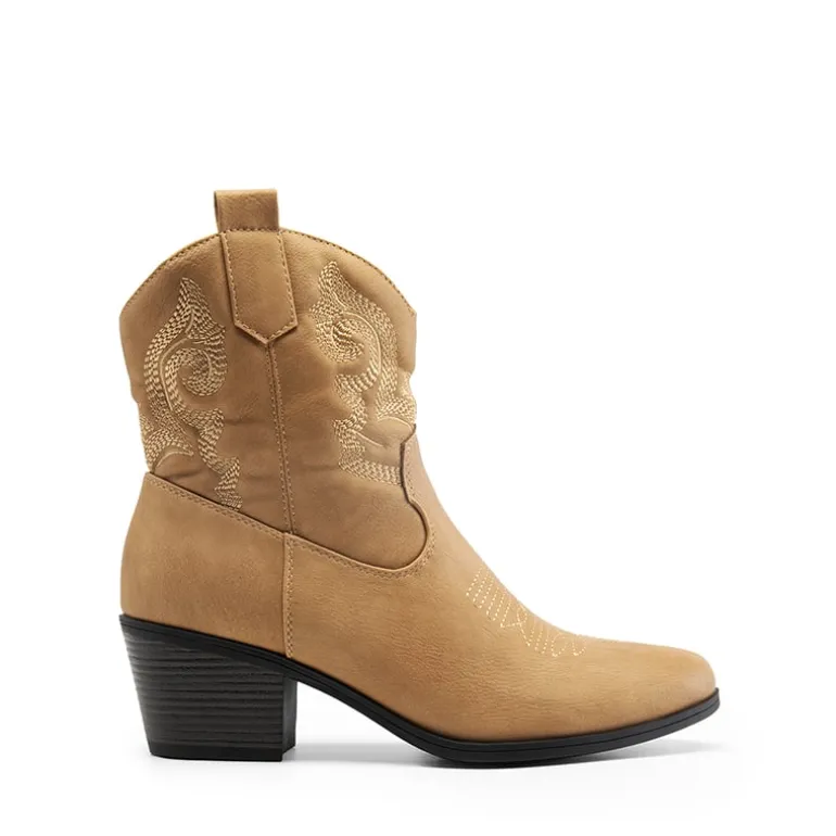 Embroidered Low Heel Cowgirl Ankle Boots