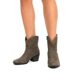 Embroidered Low Heel Cowgirl Ankle Boots