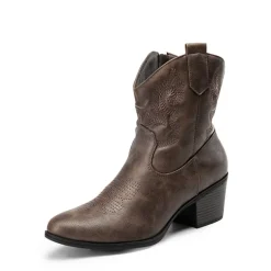 Embroidered Low Heel Cowgirl Ankle Boots