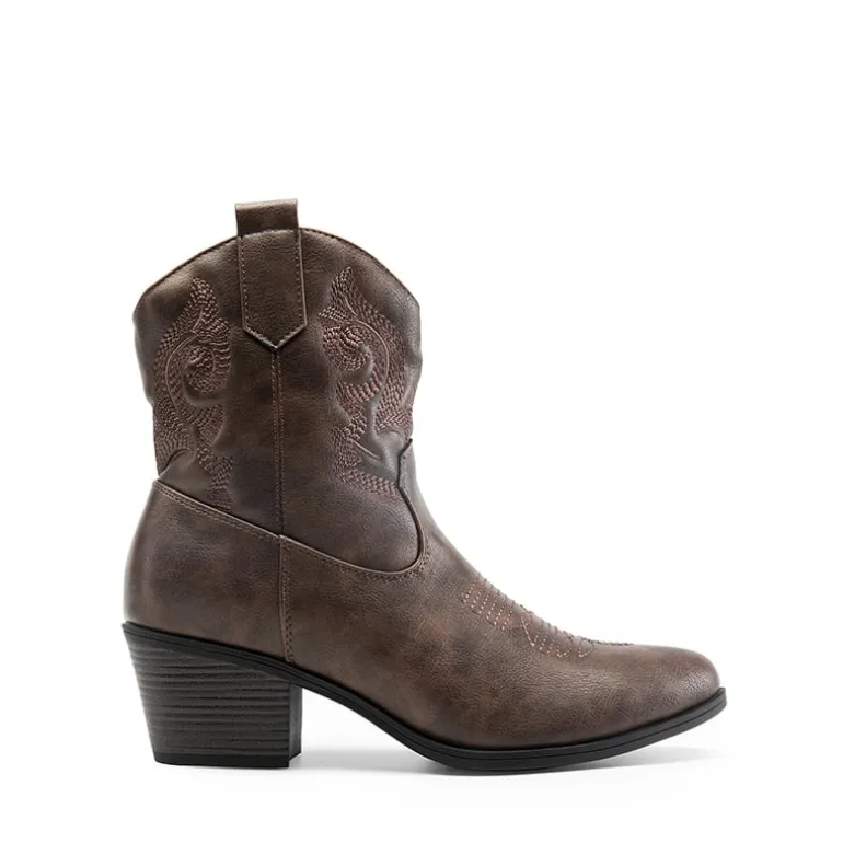 Embroidered Low Heel Cowgirl Ankle Boots