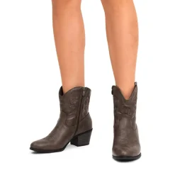Embroidered Low Heel Cowgirl Ankle Boots