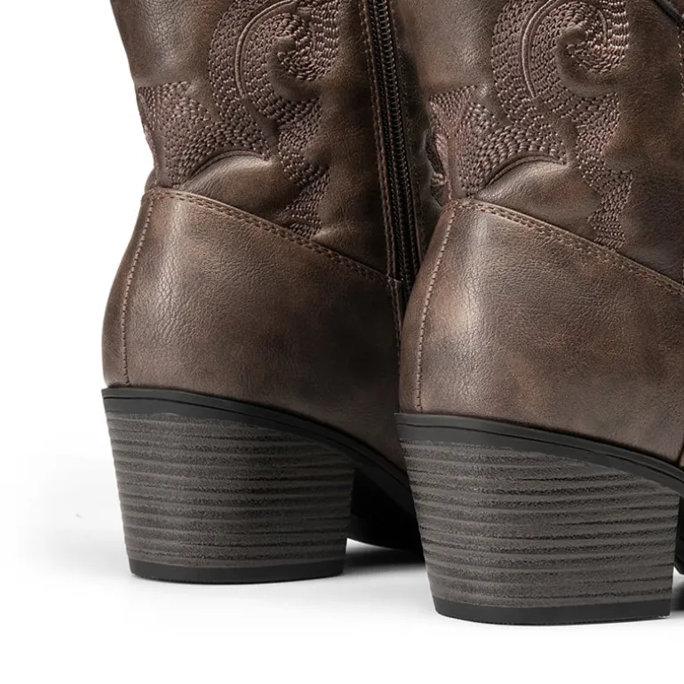 Embroidered Low Heel Cowgirl Ankle Boots