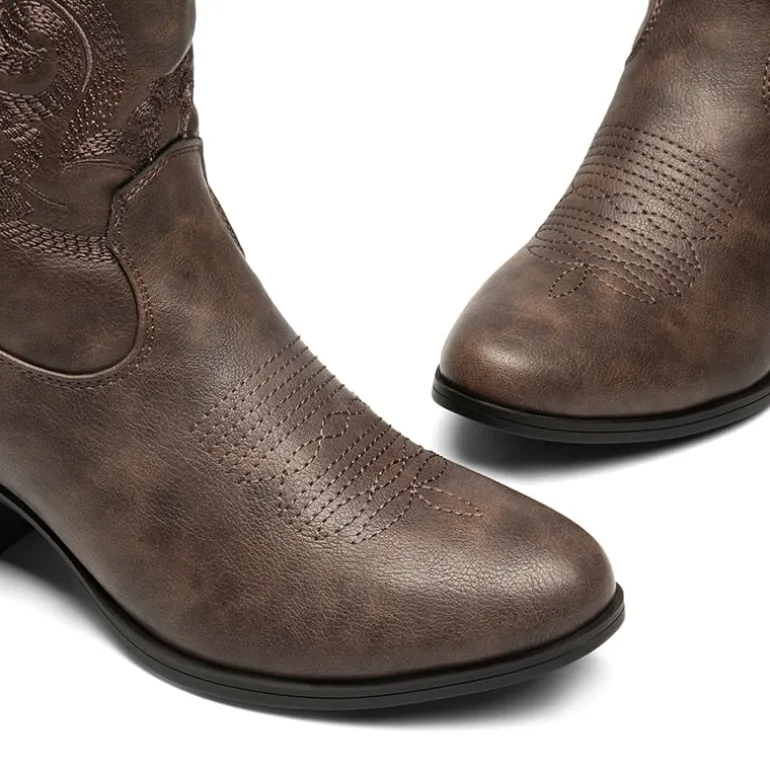 Embroidered Low Heel Cowgirl Ankle Boots