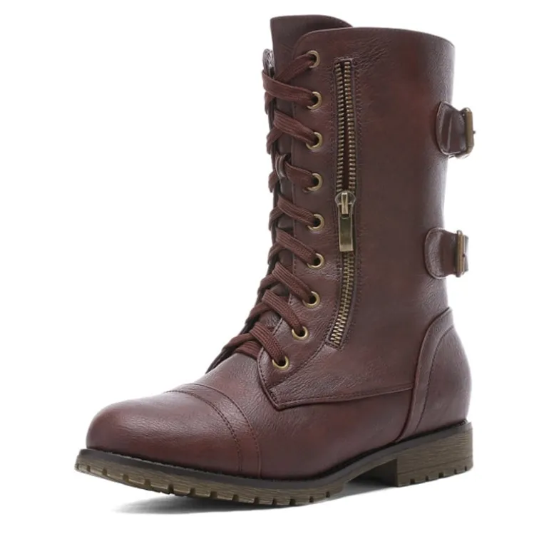 Faux Fur Mid Calf Combat Boots