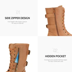 Faux Fur Mid Calf Combat Boots