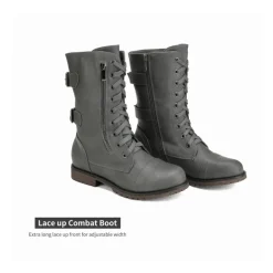 Faux Fur Mid Calf Combat Boots