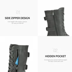 Faux Fur Mid Calf Combat Boots