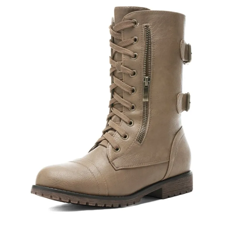 Faux Fur Mid Calf Combat Boots