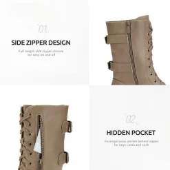 Faux Fur Mid Calf Combat Boots