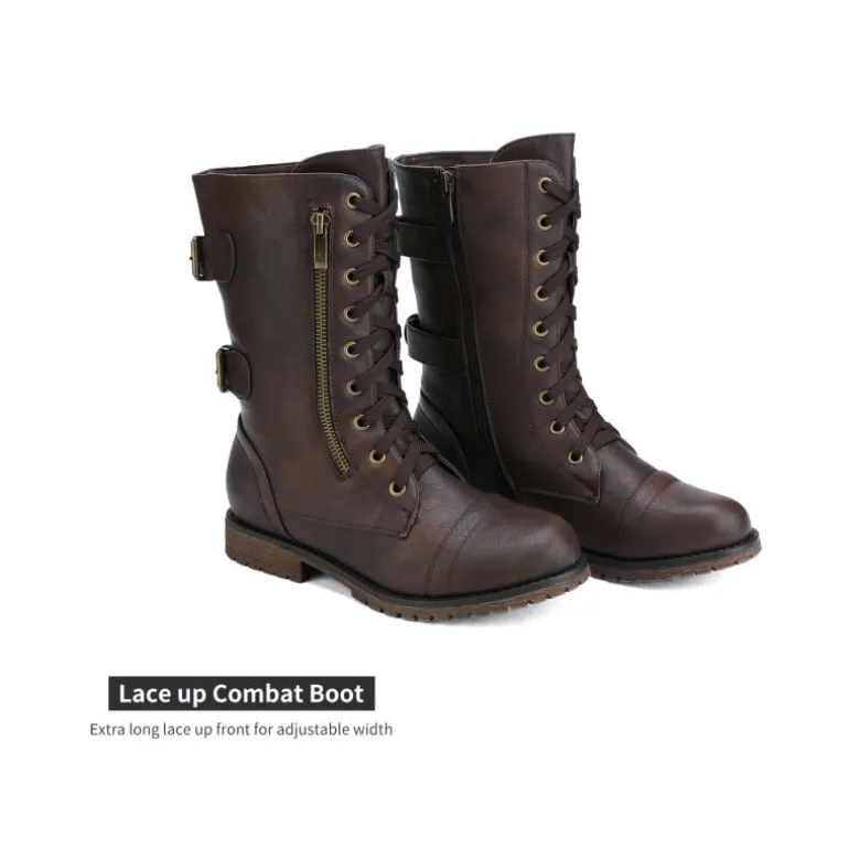 Faux Fur Mid Calf Combat Boots