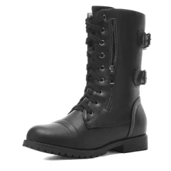 Faux Fur Mid Calf Combat Boots