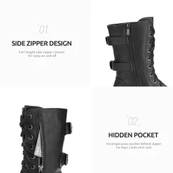 Faux Fur Mid Calf Combat Boots