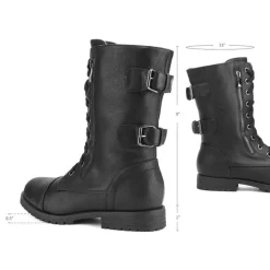 Faux Fur Mid Calf Combat Boots