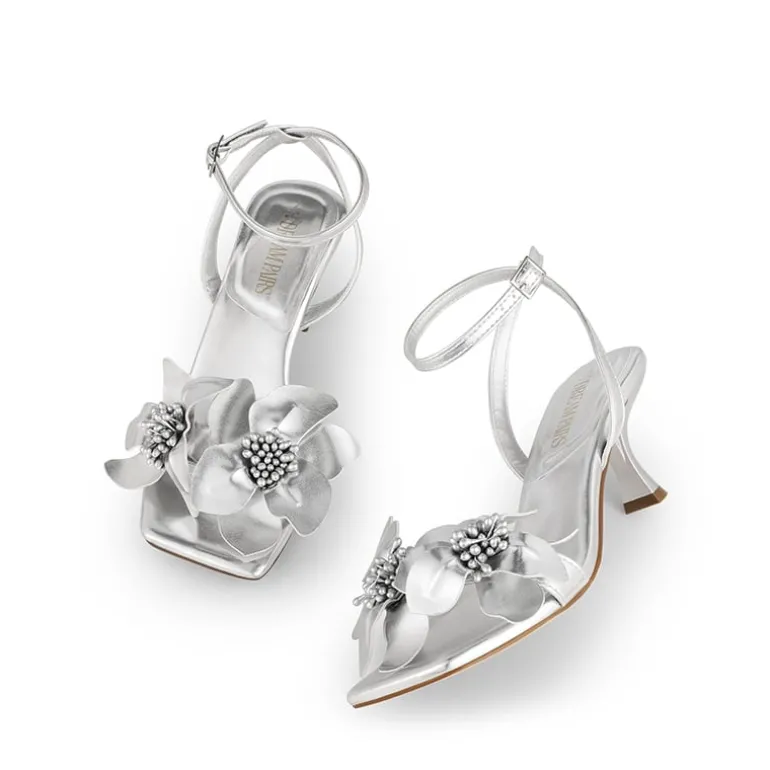 Flower Kitten Heel Sandals